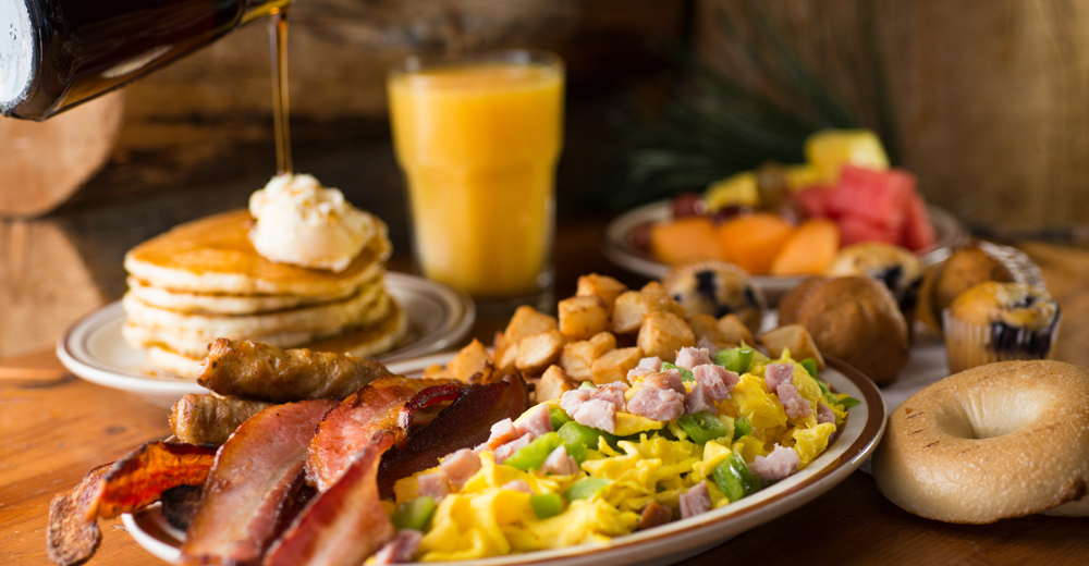 The Mirage offers a delicious brunch buffet with danishes, bagels, muffins, fruit, juice, milk, coffee, tea, and choice of 7 entrees and sides, with optional omelet station!